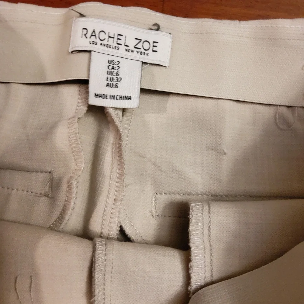 Rachel Zoe Cream Pintuck Tailored Stretch Trousers Side Zip Dress Pants Womens 2